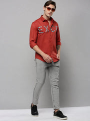 Men Rust Printed Casual Shirt-JINATWILL-4734-Rust