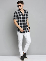 Men Black Checked Casual Shirt-NICKCHECKSTWILL-1891-Black