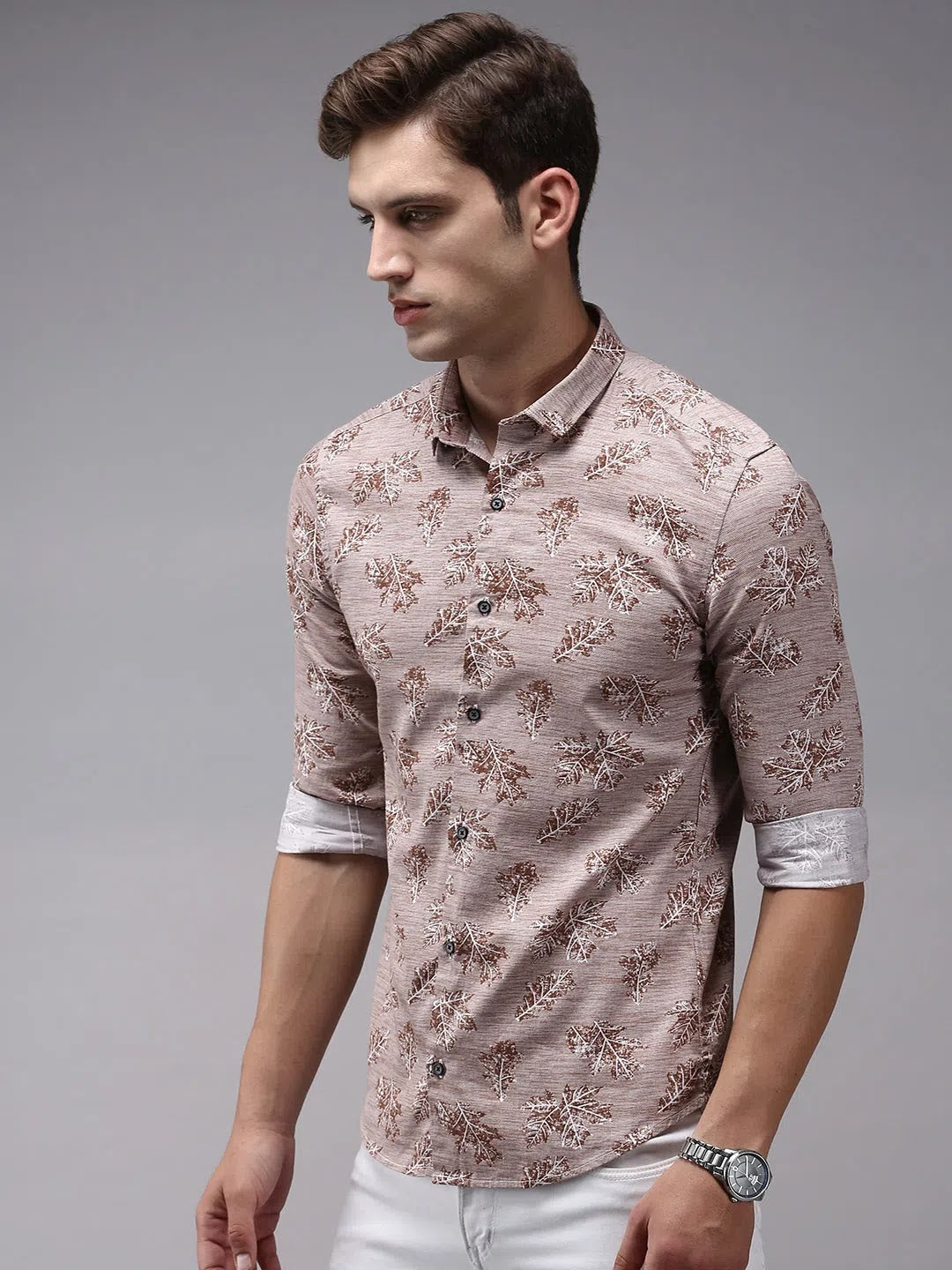 Brown Printed Mens Shirt | Cotton Casual Shirt - DesiQlo