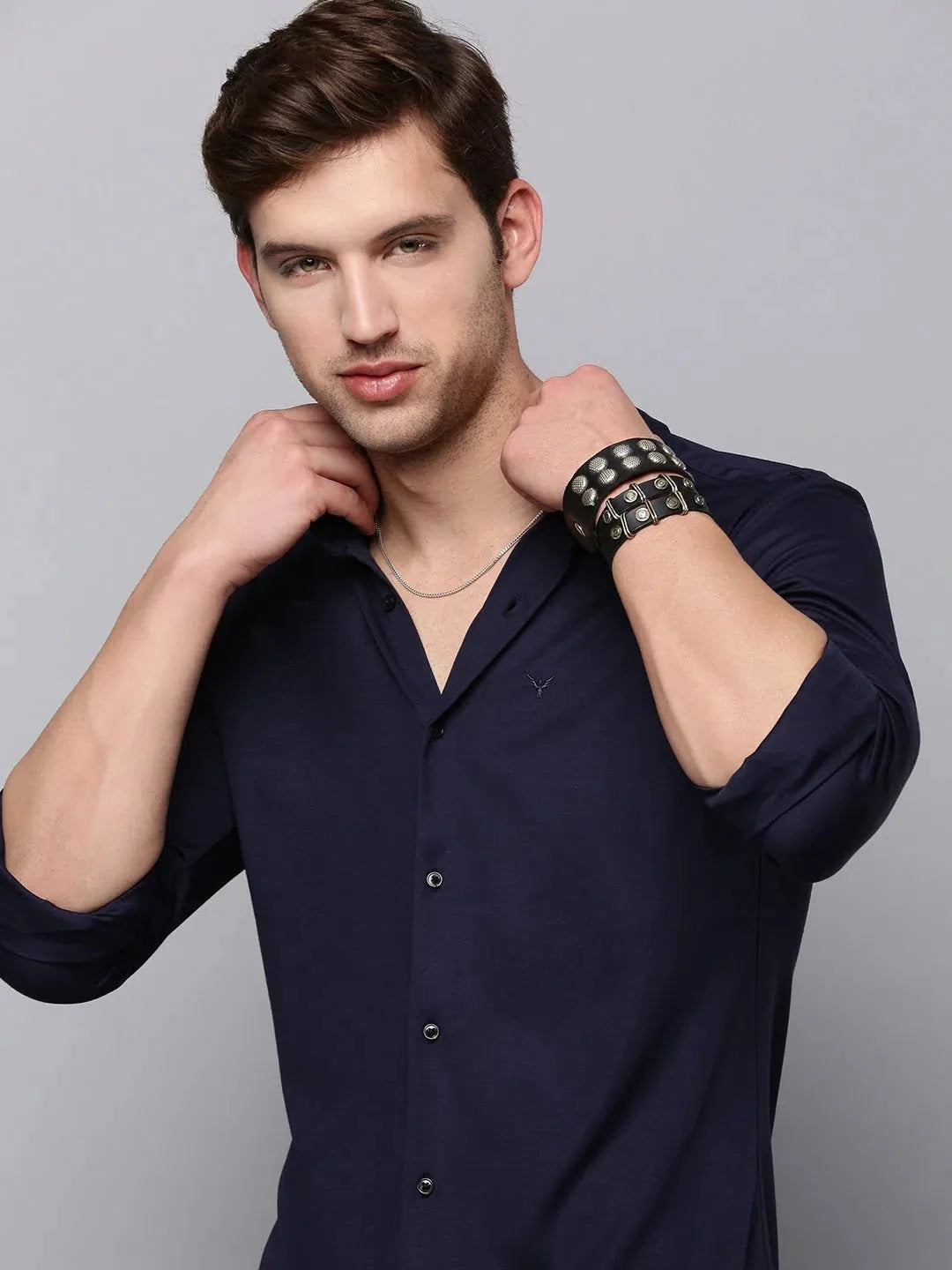 Men Navy Solid Casual Shirt-MONTIKNITS-3365-Navyblue