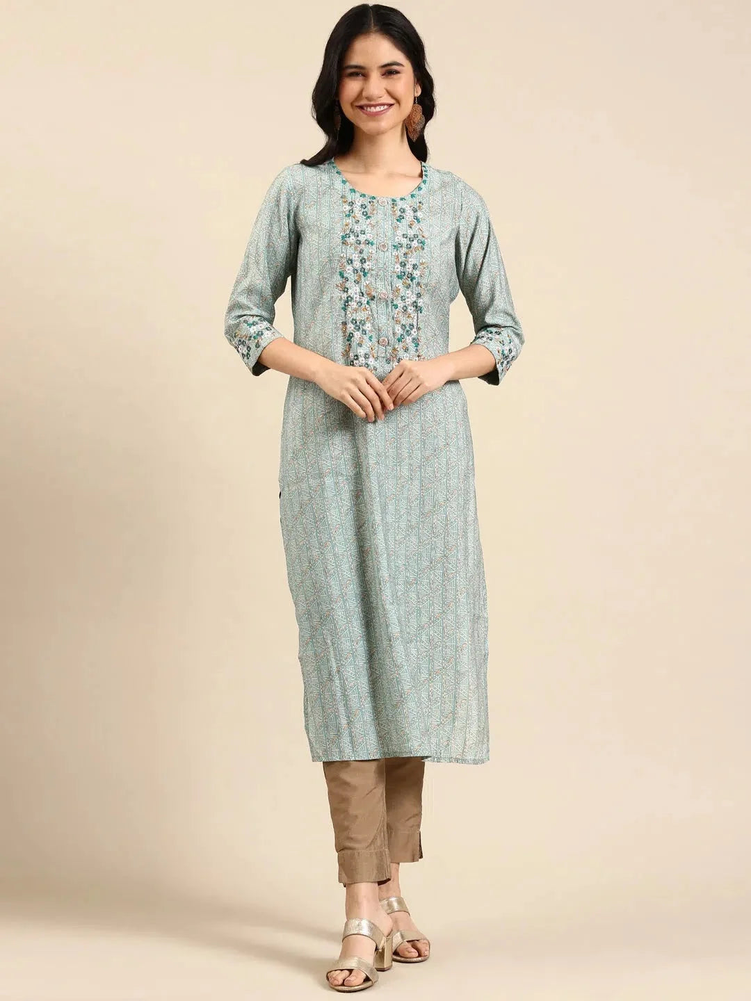 Teal Polyester Kurta | Women's Stylish Indian Kurtis Online