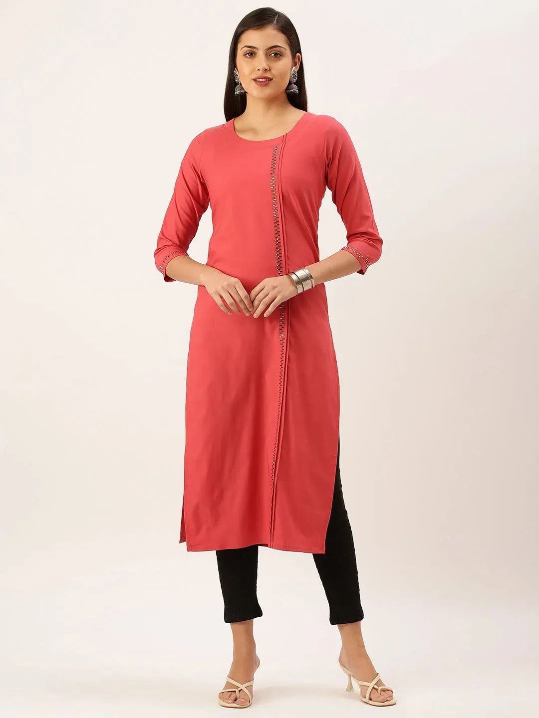 Red Embellished Kurta | Cotton Indian Kurta Ladies Online