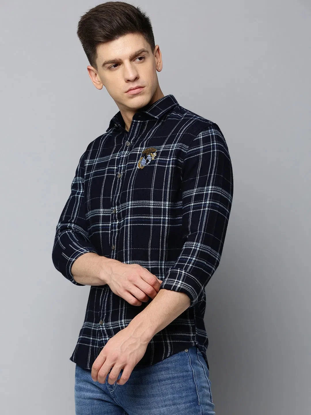 Mens Navy Checked Cotton Shirt | DesiQlo Casual Formal Shirts