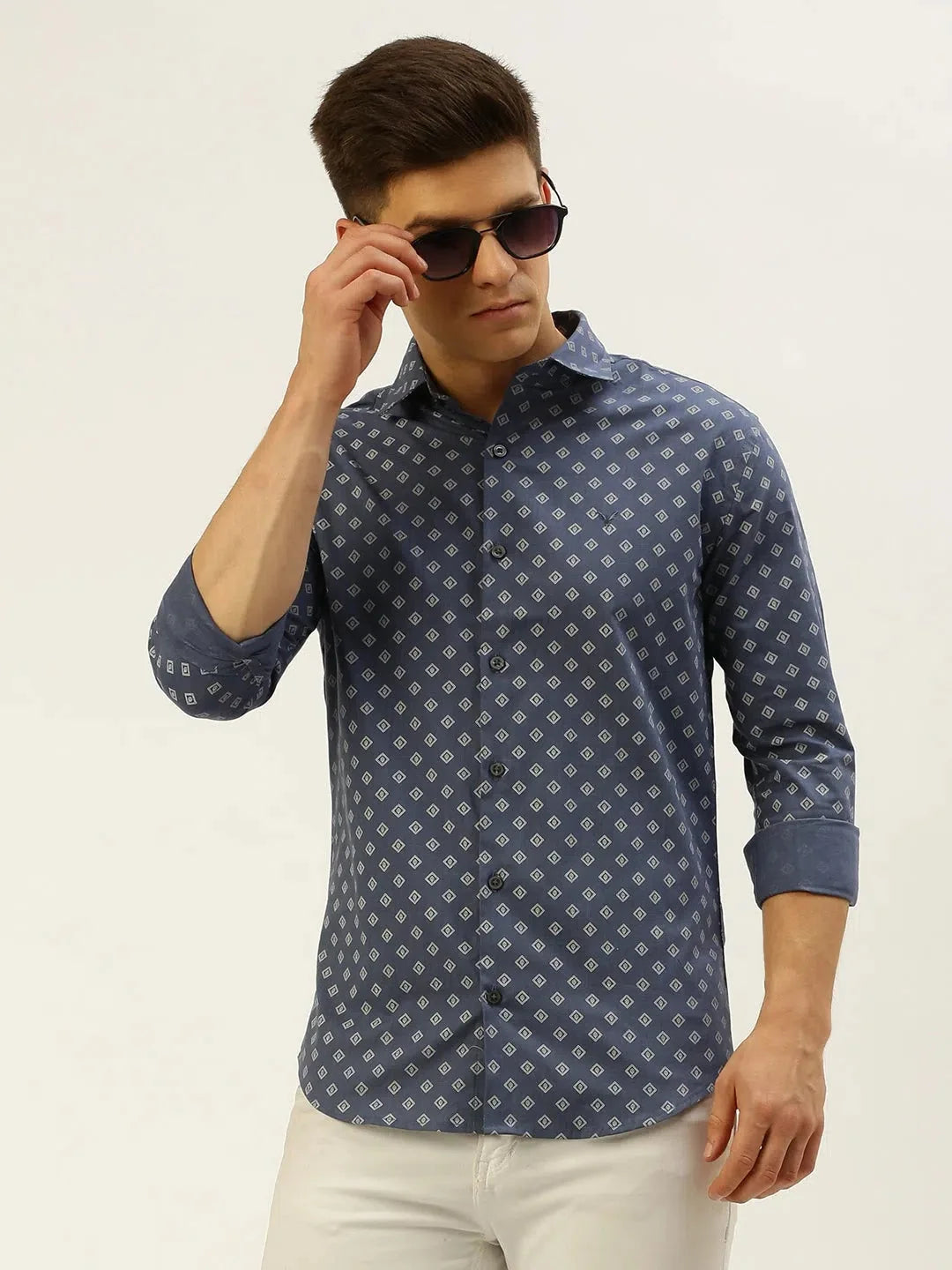 Men Blue Printed Casual Shirt-FLIORIONIEPRINT-3514-Blue