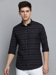 Men Black Solid Casual Shirt-DEERASTRIPES-2069-Black