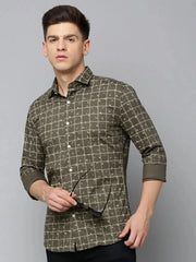 Men Green Checked Casual Shirt-FLIORIONIEPRINT-3497-Olive