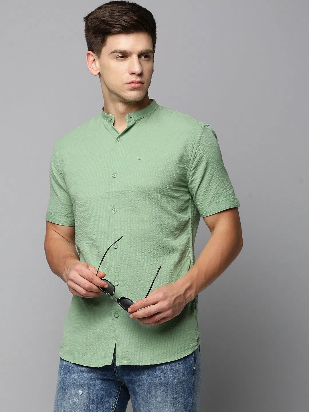 Stylish Men's Green Solid Cotton Shirt | Casual & Stylish
