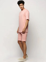 Men Peach Solid Casual Co ords-EX-699-Peach