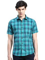 Men Green Checked Casual Shirt-ALMACHECKS-79-Green