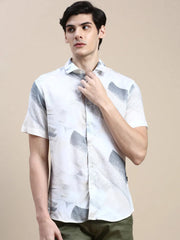 Men Cream Graphics Casual Shirt-GEORGE-1639-Cream