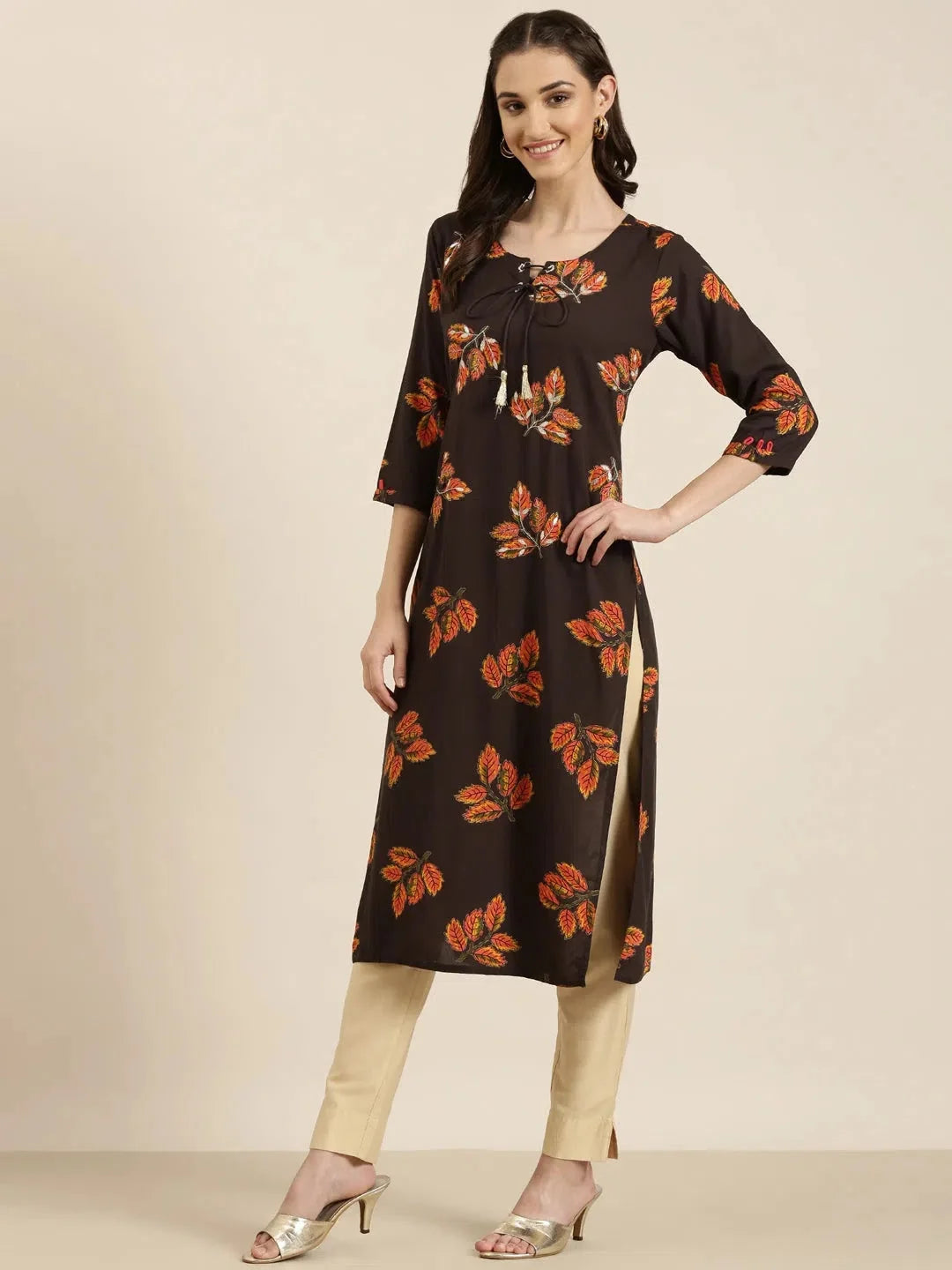 Coffee Brown Floral Kurta- Indian Kurtas for Ladies Online