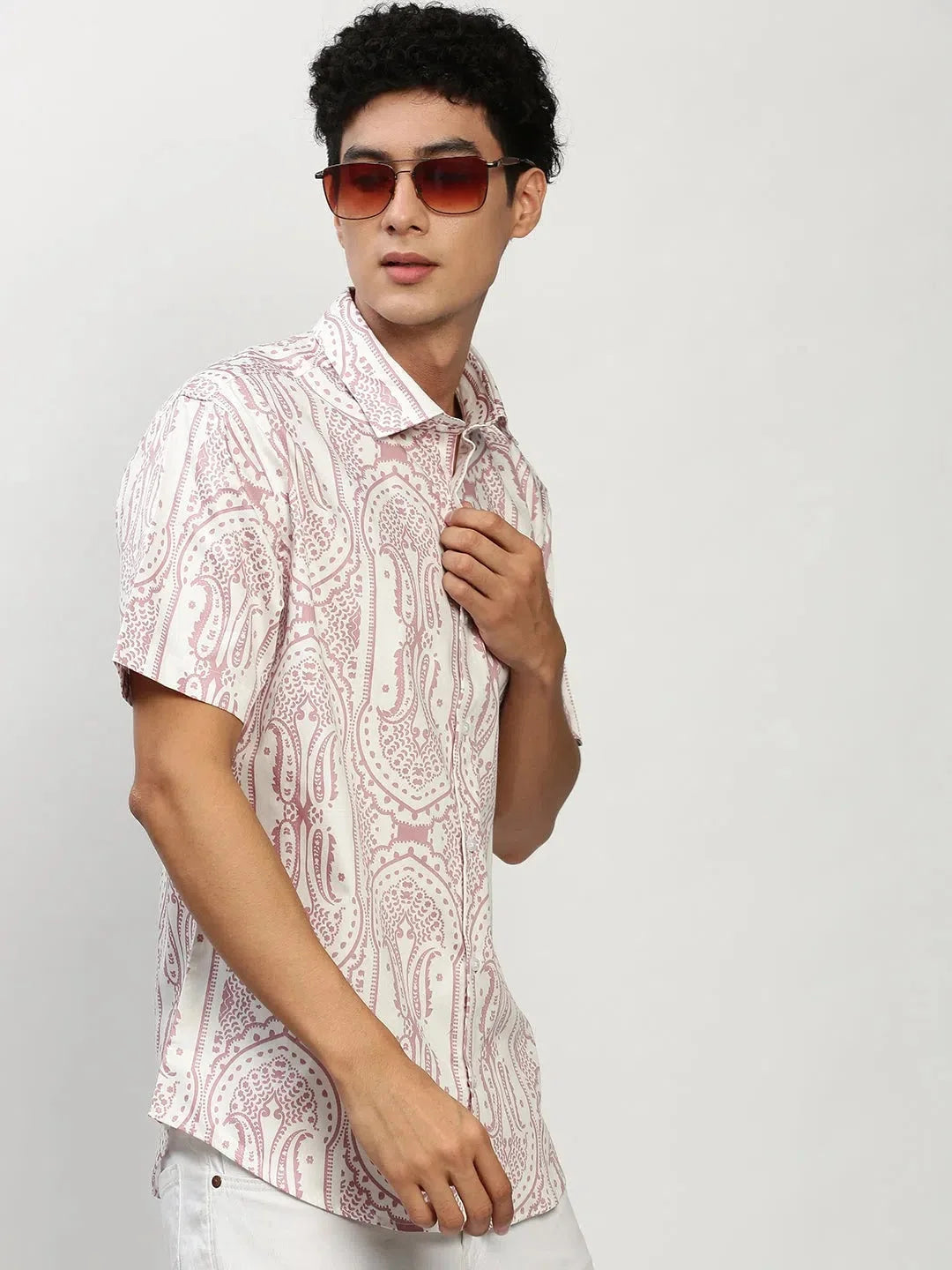 Authentic White Printed Mens Shirt - Cotton Casual Shirt | DesiQlo
