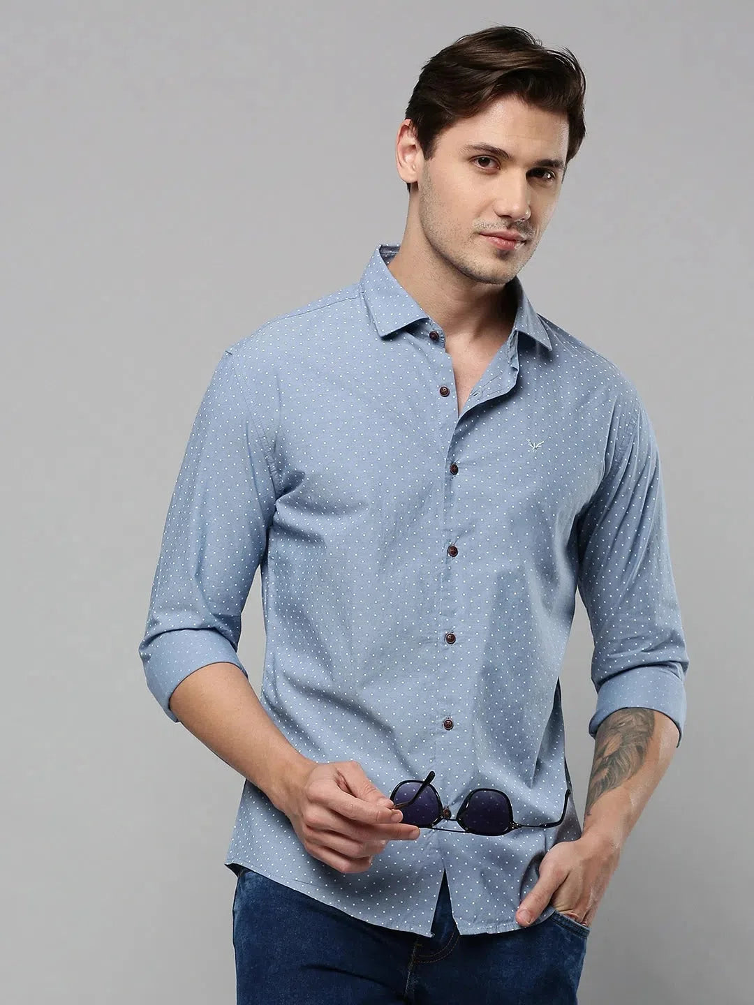 Men Blue Printed Casual Shirt-ELICAPRINT-4815-Blue