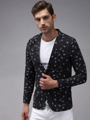 Men Black Printed Blazer-SOBLZ-275-Charcoal