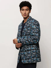 Men Blue Printed Casual Blazers-SOBLZ-082-17-Blue