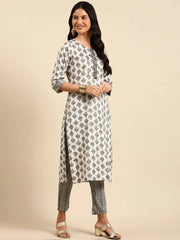 Women's White Printed Kurta SetKC-910-Offwhite