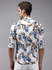 Men White Printed Casual Shirt-HITECKPRINT-1371-White