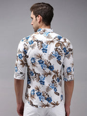 Men White Printed Casual Shirt-HITECKPRINT-1371-White