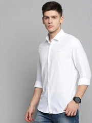 Men White Solid Casual Shirt-POSHMANPLAINS-4398-White