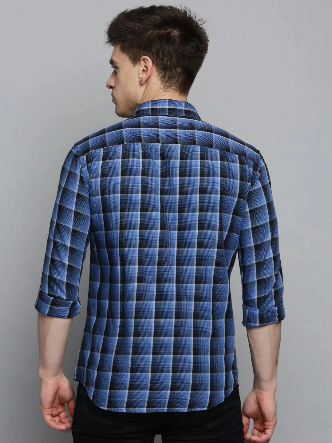 Blue Checked Mens Shirt - Casual Cotton Shirts | DesiQlo