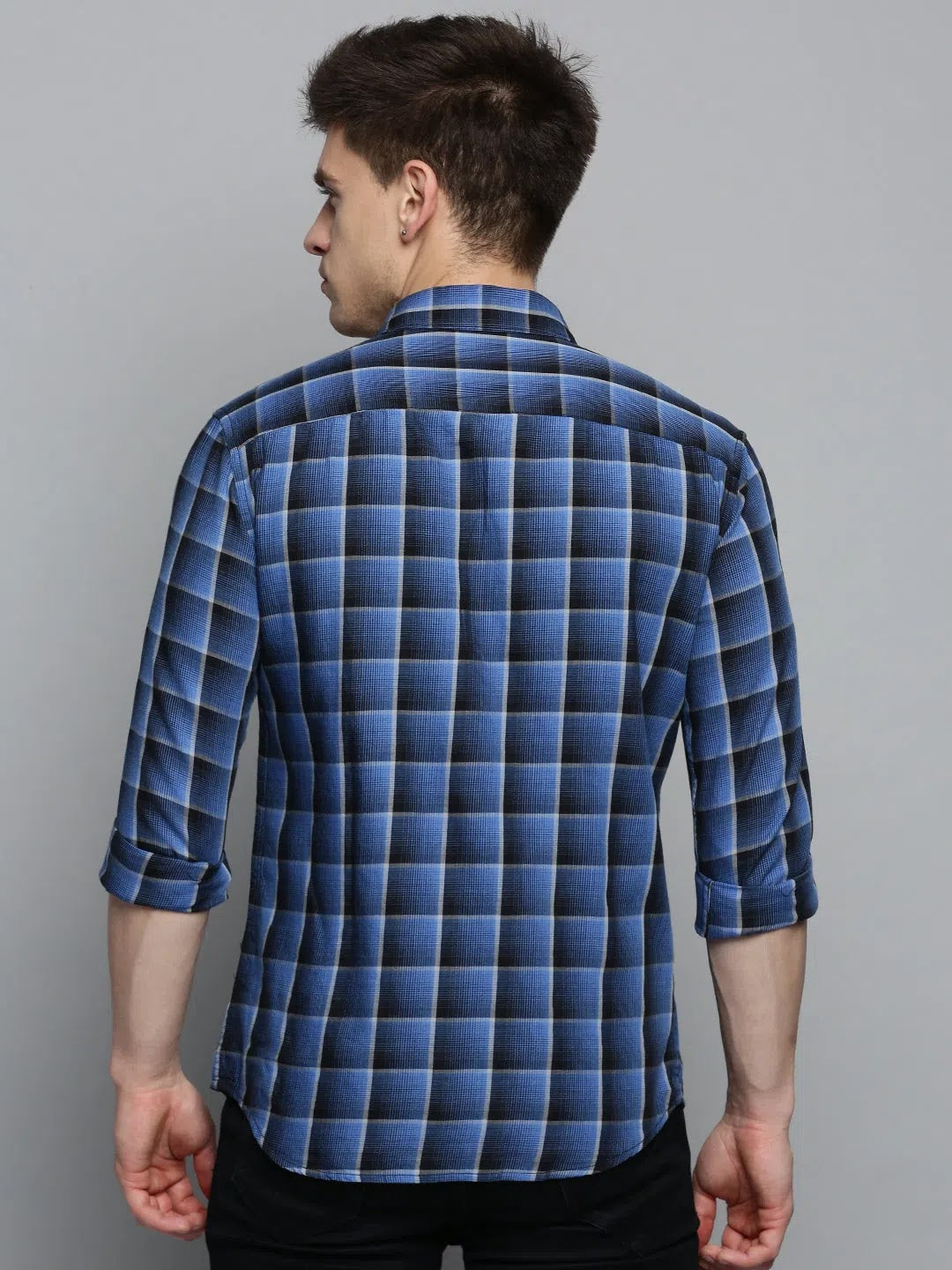 Blue Checked Mens Shirt - Casual Cotton Shirts | DesiQlo