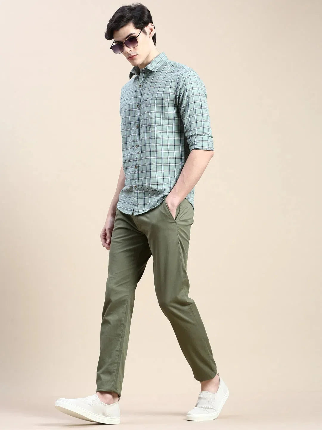 Green Checked Cotton Mens Shirt - DesiQlo Casual Style