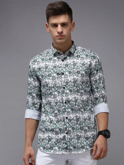 Men White Printed Casual Shirt-KELVENPRINT-1400-White