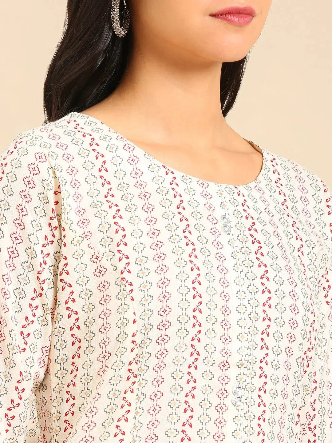 White Printed Kurta: Polyester Indian Kurta | DesiQlo