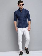 Men Navy Checked Casual Shirt-SOMNIUMCHECKS-2010-Navyblue