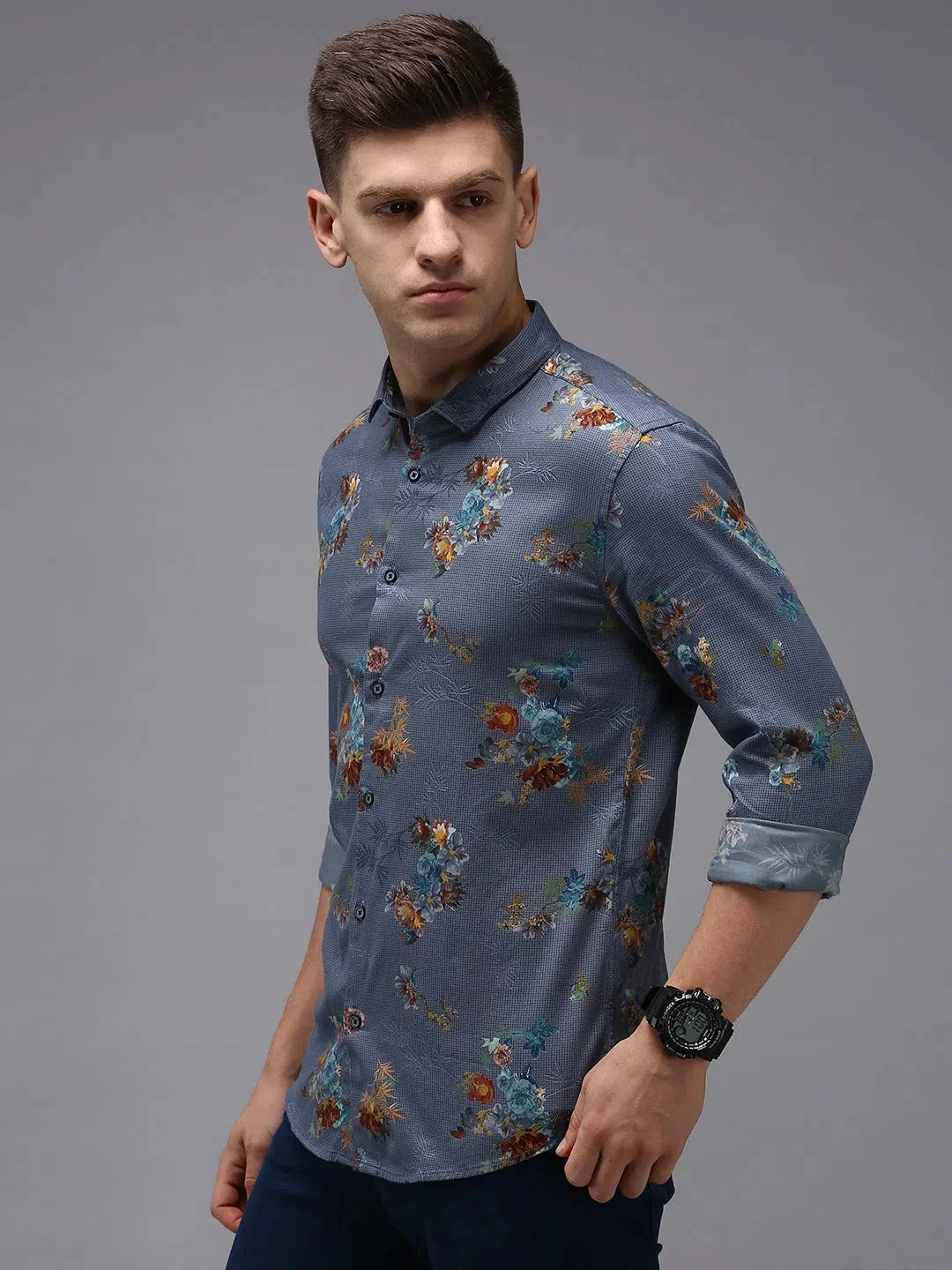 Men's Blue Printed Shirt - DesiQlo Cotton Casual Shirt