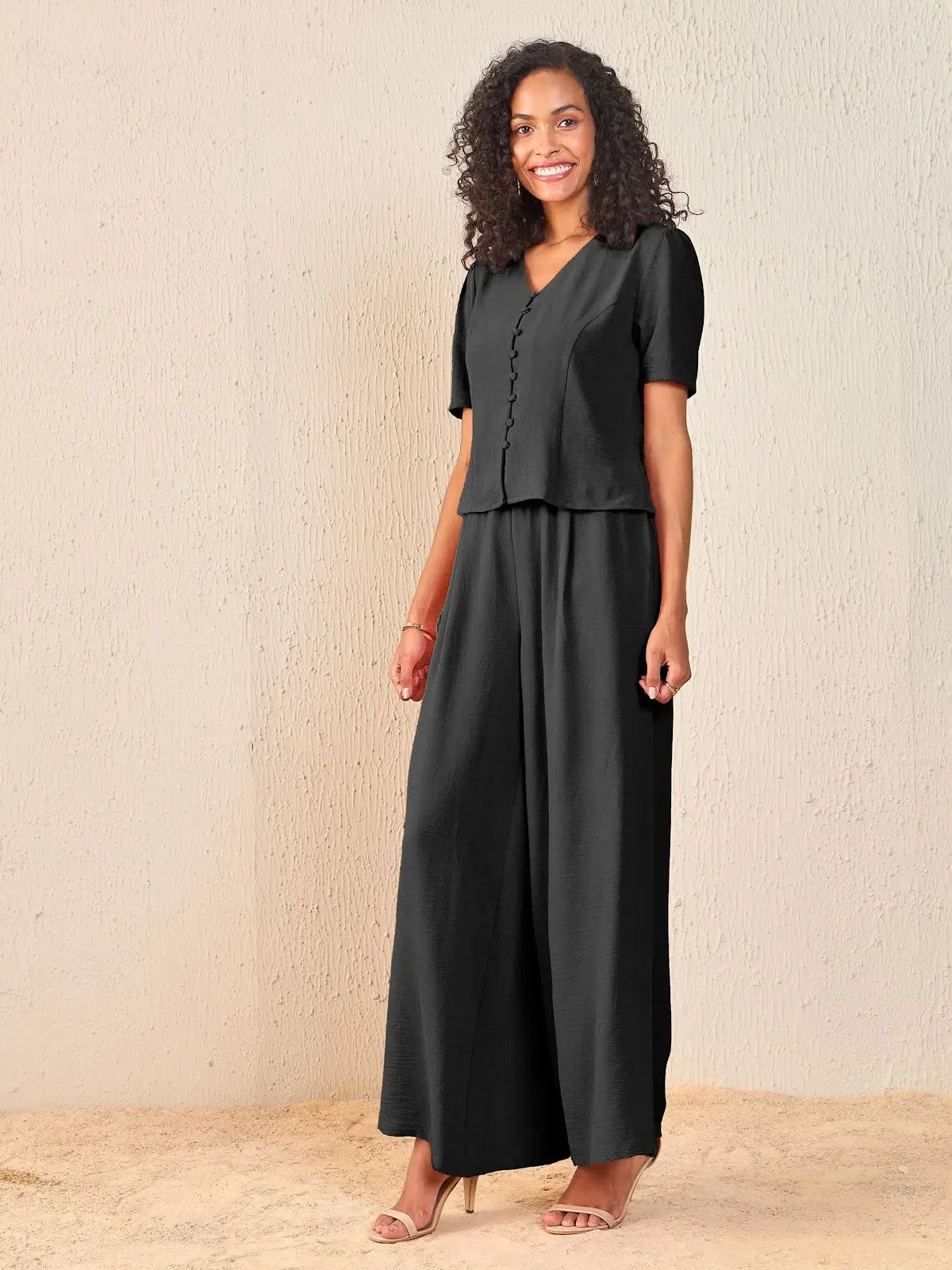 Black Cord Set for Women | Button Top & Paperback Pants