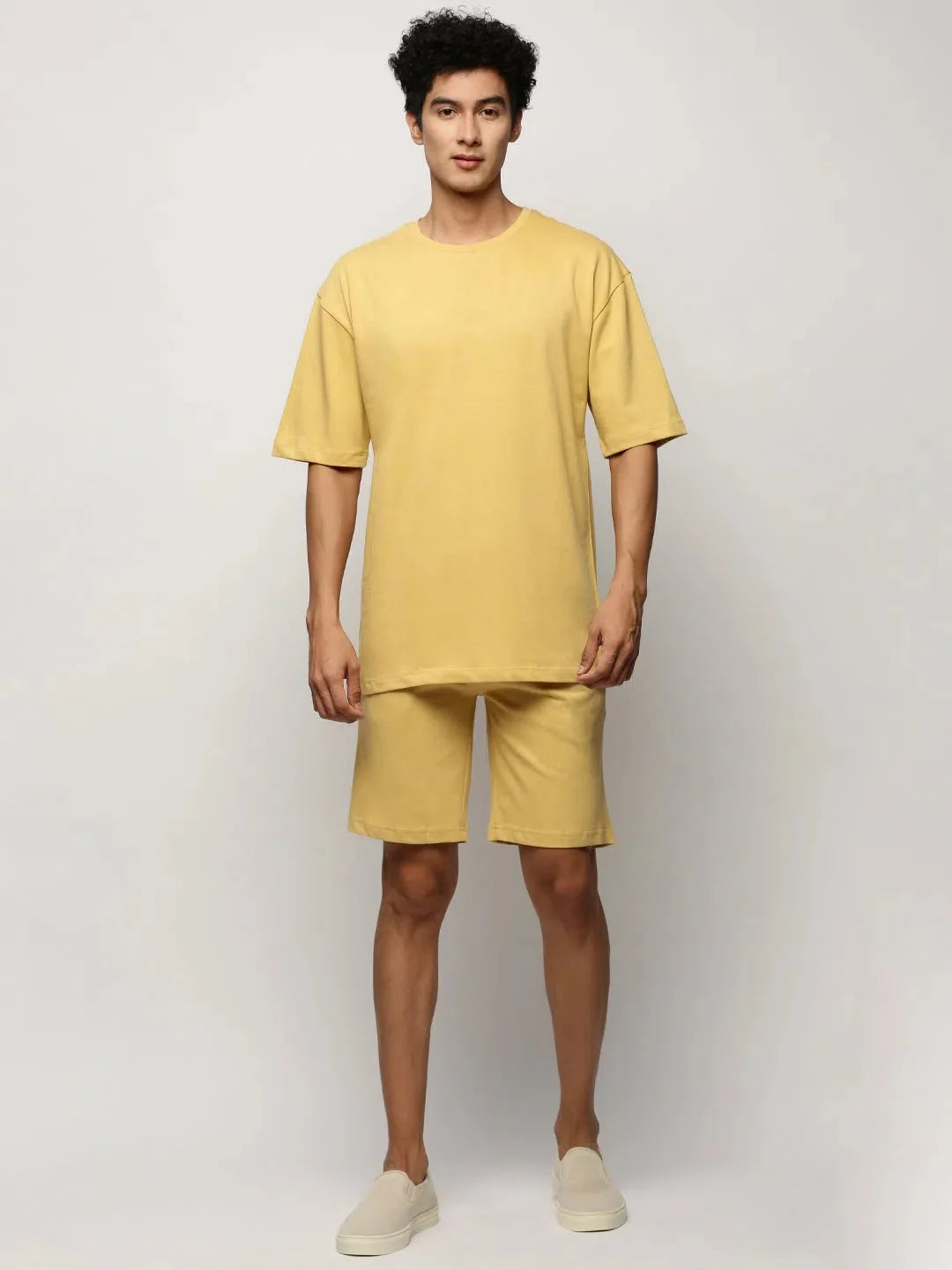 Mustard Yellow Men's Co ord Sets | Solid Cotton Two Piece Sets