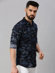 Men Navy Blue Printed Casual Shirt-GOLDENPRINT-1228-Navyblue