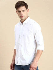 Men White Printed Casual Shirt-VEGAPRINT-5553-White