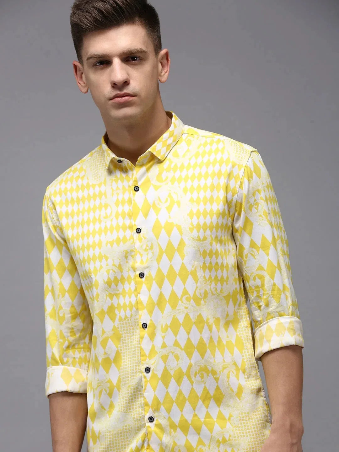 Yellow Printed Mens Shirt | DesiQlo Cotton Casual Shirt