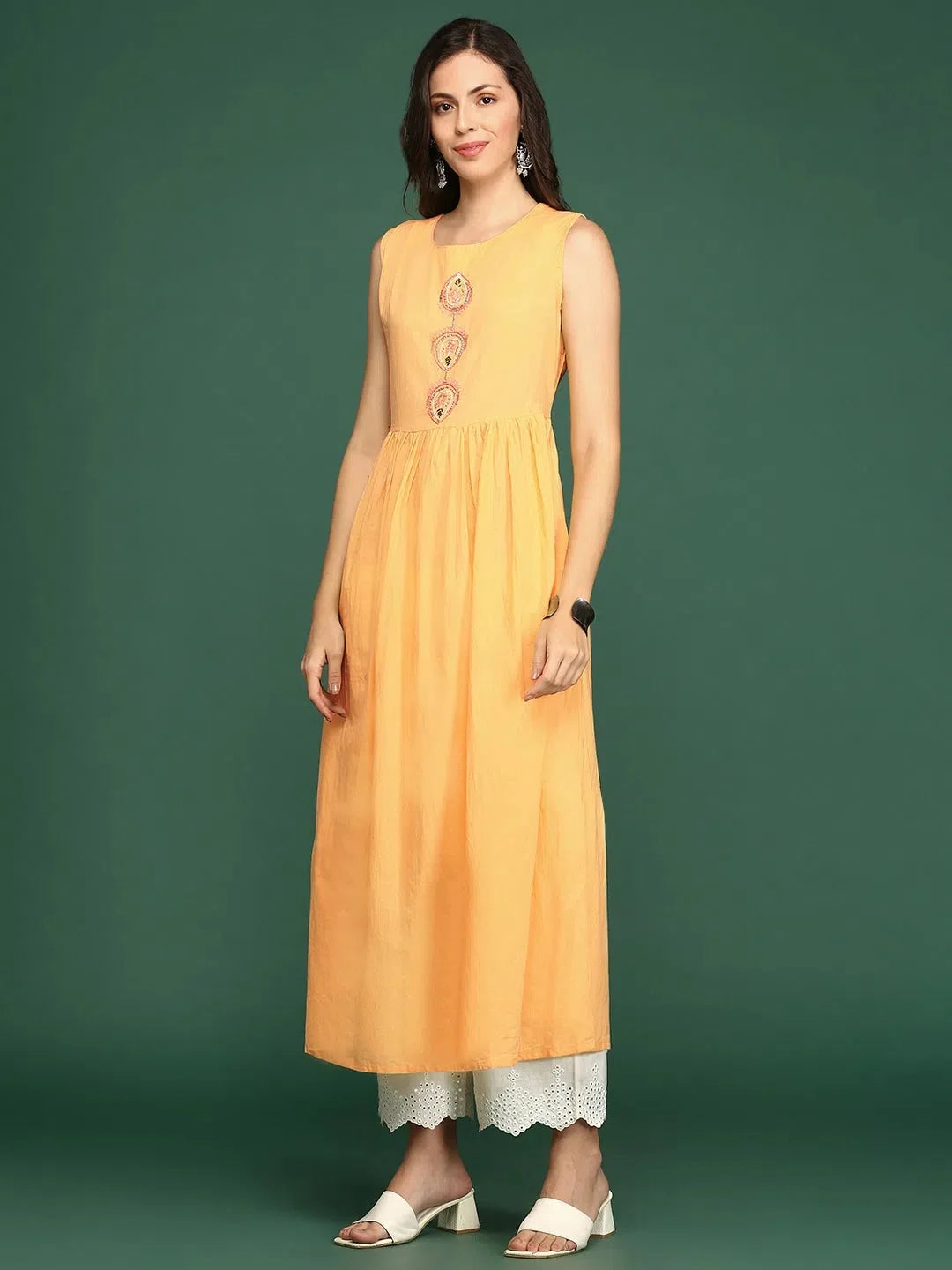 Yellow Printed Anarkali Kurta - Women's Cotton Anarkali Kurti