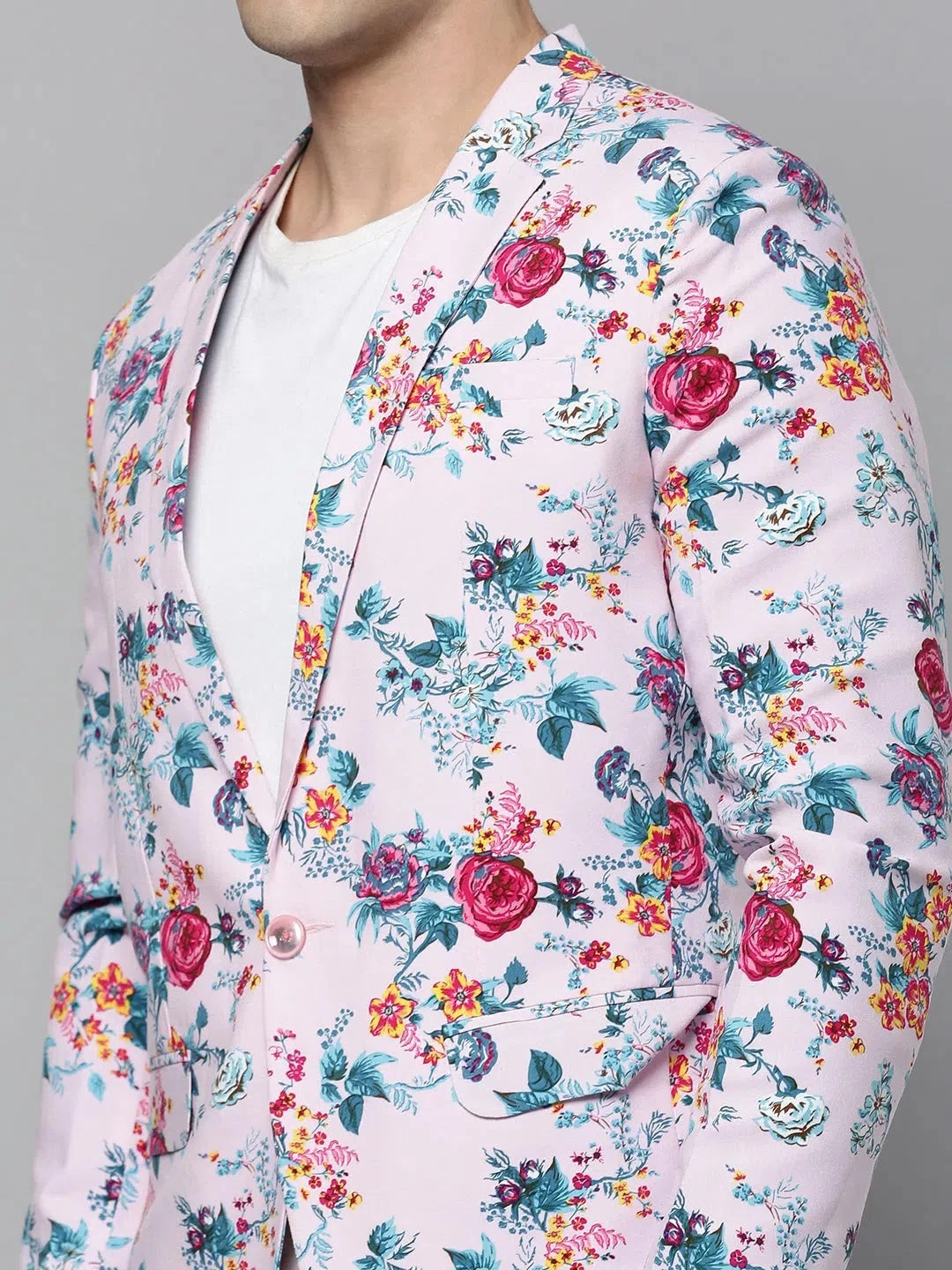 Men's Pink Printed Blazer | Modern Ethnic Nehru Jacket Style