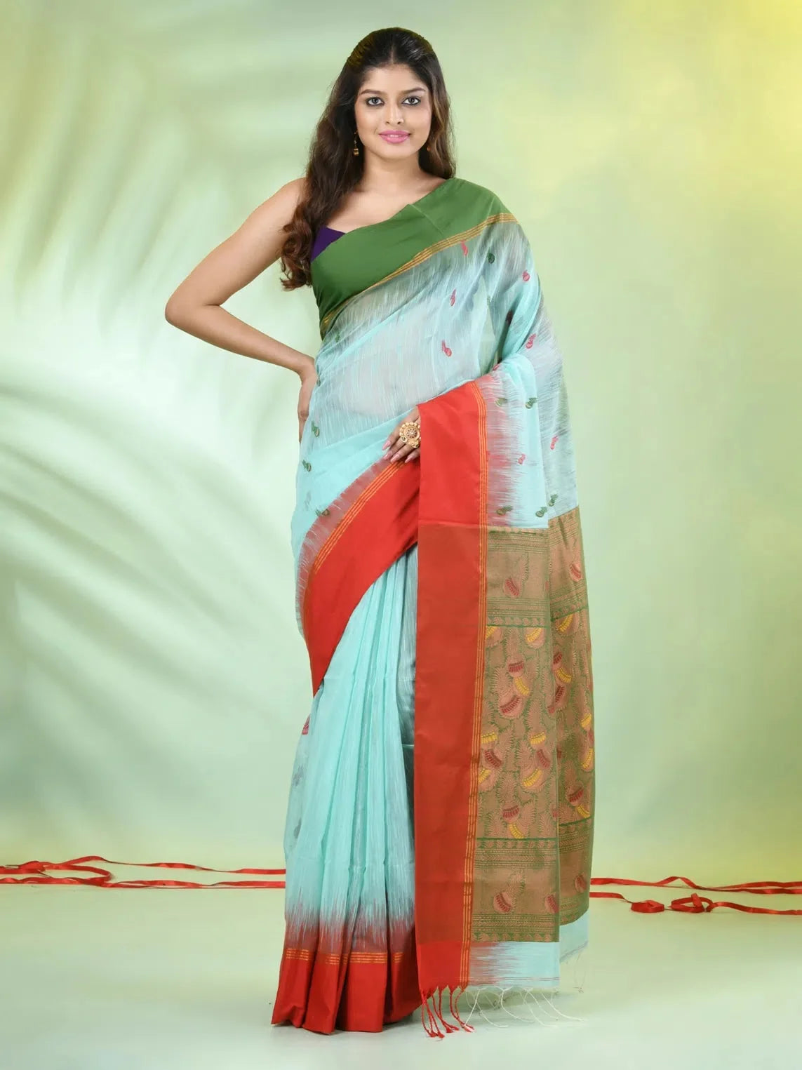 Sea Green Cotton Ikat Saree | Designer Sarees India