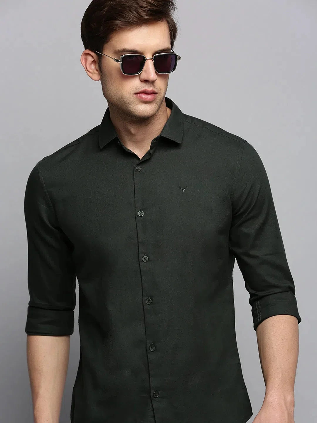 Olive Green Cotton Mens Shirt - Solid Casual Shirt | DesiQlo