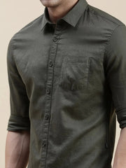 Men Green Solid Casual Shirt-SWALLOW-1768-Olive