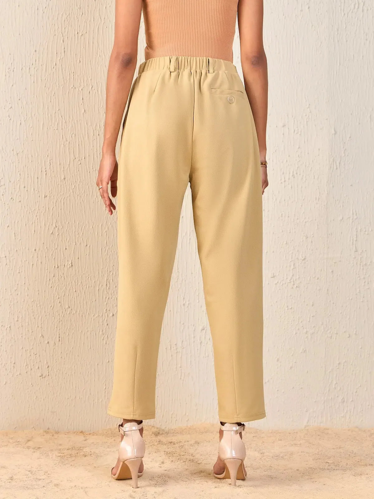 Women's Beige Tapered Pants - Western Wear