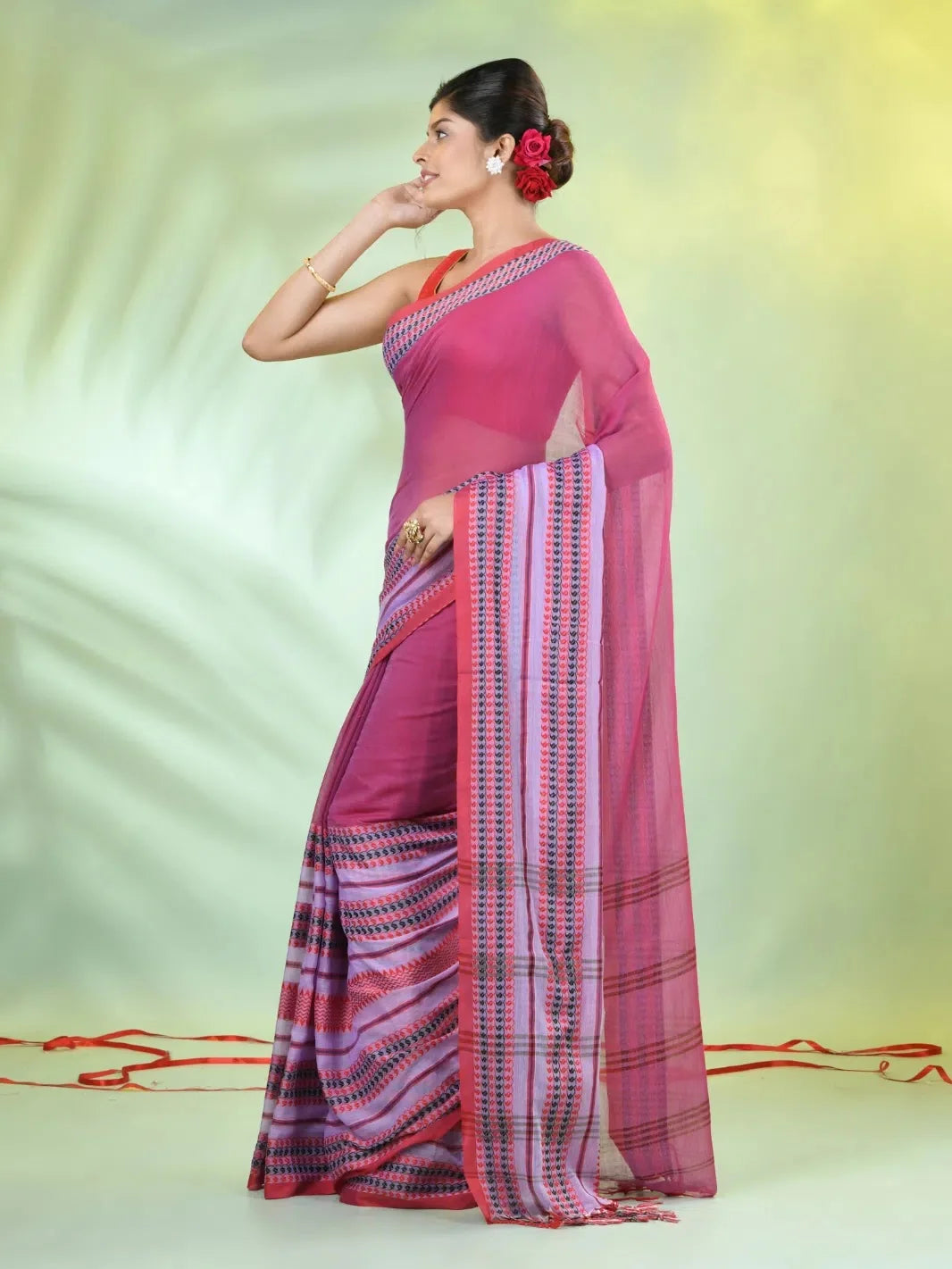 Violet Cotton Saree: Woven Nakshi Borders | Indian Sarees