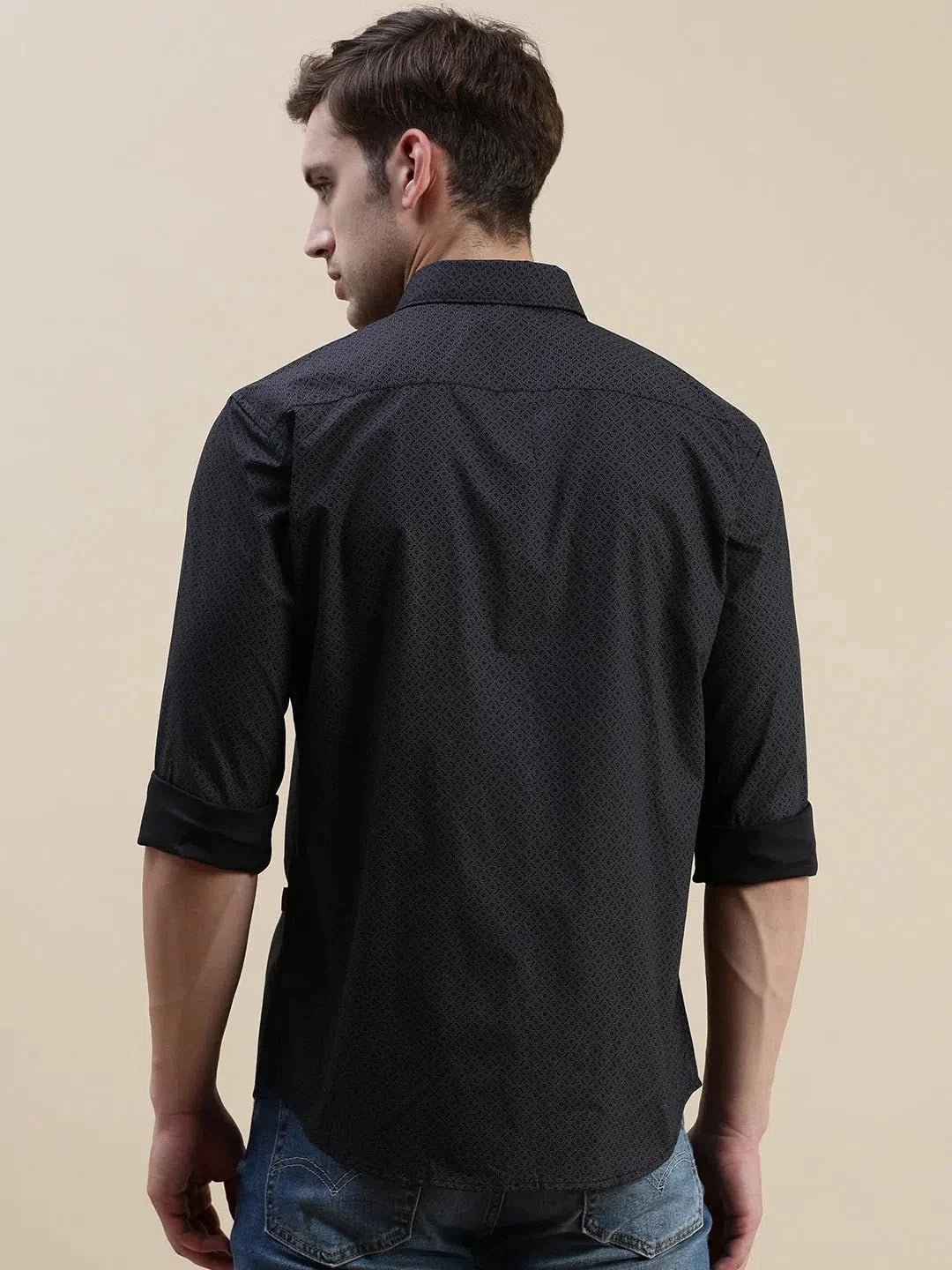 Black Geometric Mens Shirt | Trendy Cotton Printed Shirt