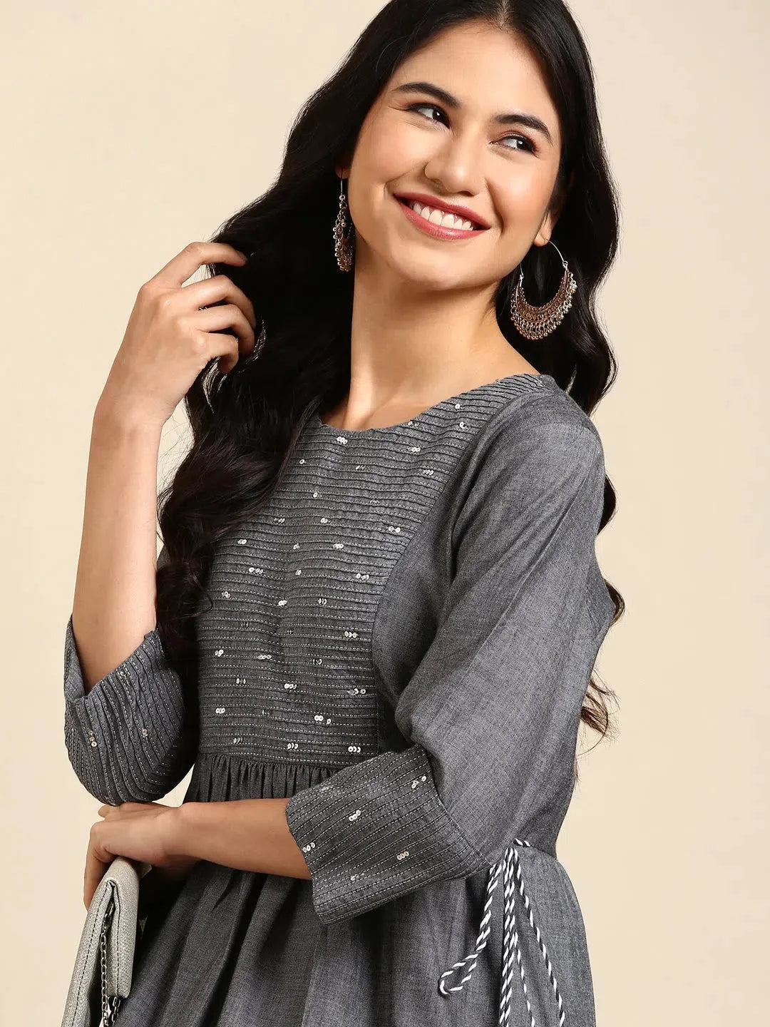 Grey Printed Cotton Anarkali Kurti | DesiQlo Anarkali Suits