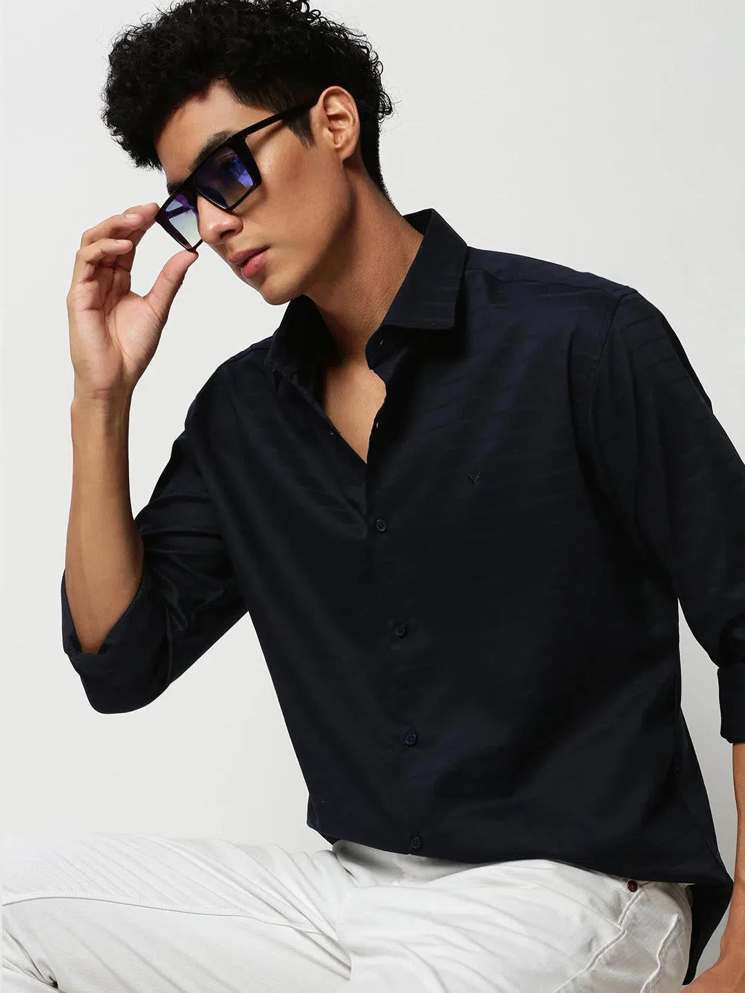 Men Navy Striped Casual Casual Shirts-TRUJETTWILL-5489-Navyblue
