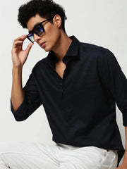Men Navy Striped Casual Casual Shirts-TRUJETTWILL-5489-Navyblue