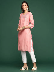 Women's Peach Solid Straight Kurta-DF-1211-Peach