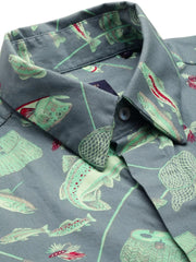 Men Green Printed Casual Shirt-PERRYPRINT-1851-Seagreen