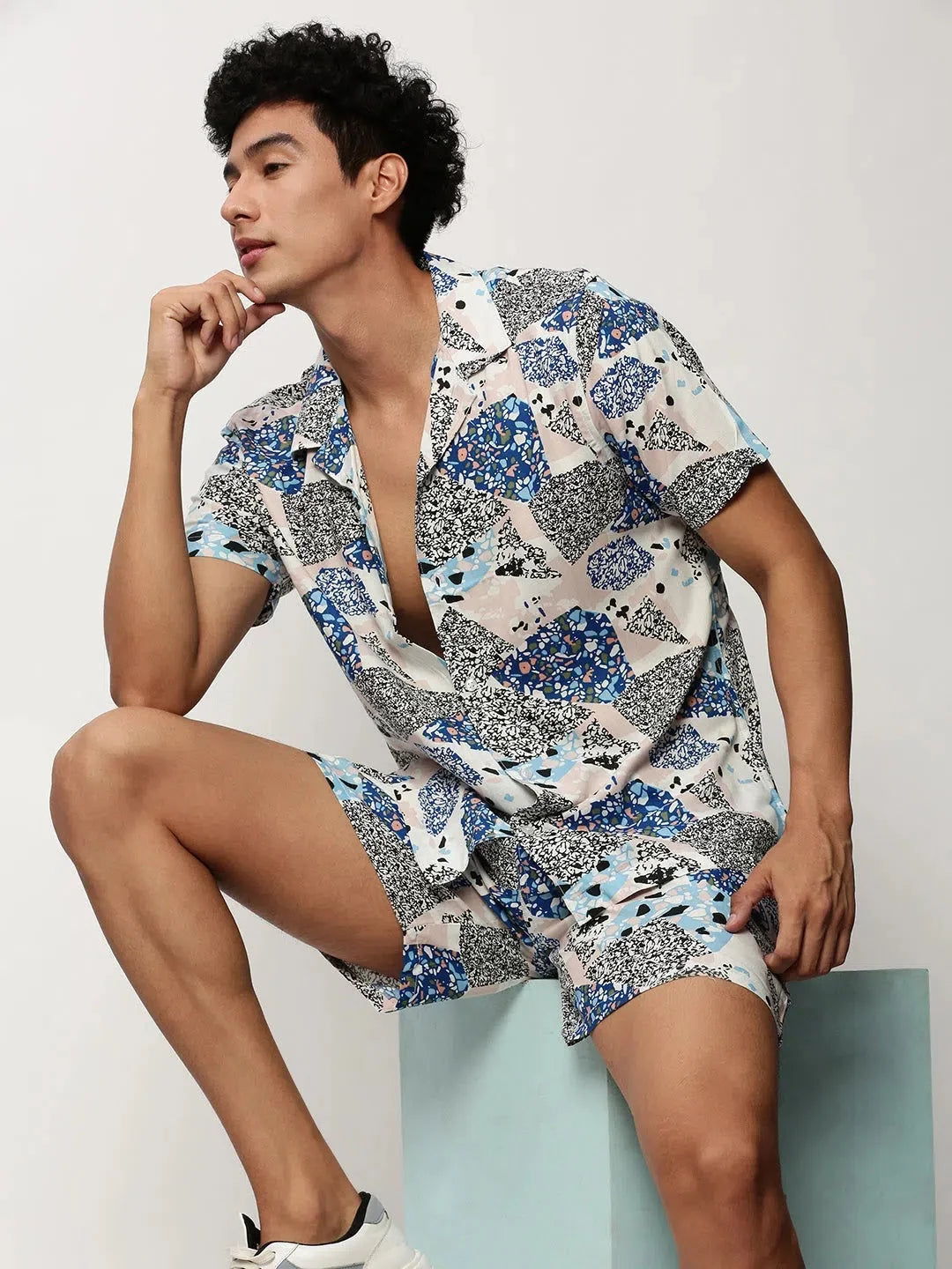 Men's White Printed Casual Co ord Set | Showoff Fashion