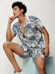 Men White Printed Casual Co ords-AM-98-5-White